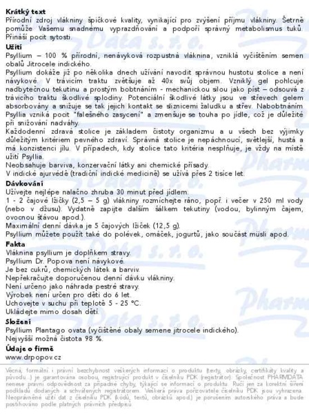 Příbalový leták - Dr.Popov Psyllium indická rozpustná vláknina 50g