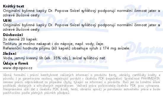 Příbalový leták - Dr.Popov Kapky bylinné Svízel syřišťový 50ml