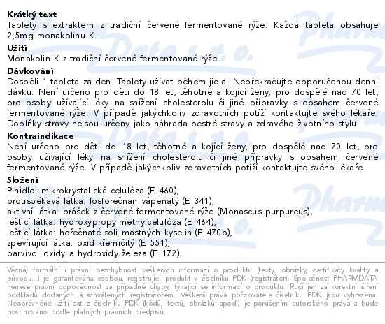 Příbalový leták - Bioaktivní Červená Rýže Extrakt 90 tablet