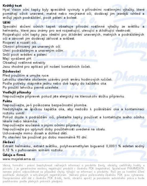 Příbalový leták - Hyal-vision oční kapky zklidňující 10ml Moje lékárna