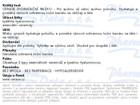 Příbalový leták - CERAVE Hydratační mléko 88.7ml