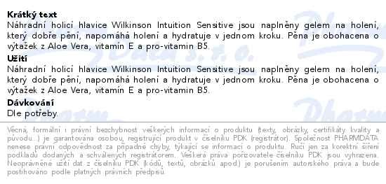 Příbalový leták - WILKINSON Intuition Sensitive Care náhradní hlavice 6ks