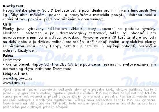 Příbalový leták - Happy Soft&Delicate 2 dětské pleny 3-6kg 78ks