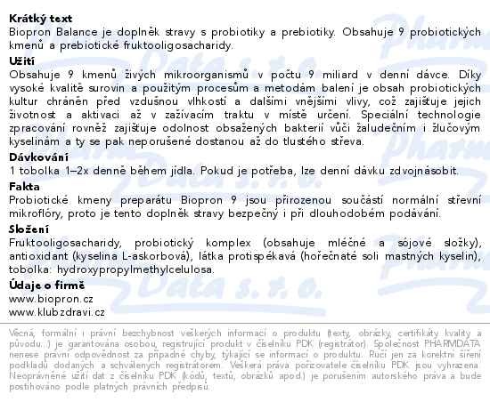 Příbalový leták - Walmark Biopron Balance 30+10 tobolek