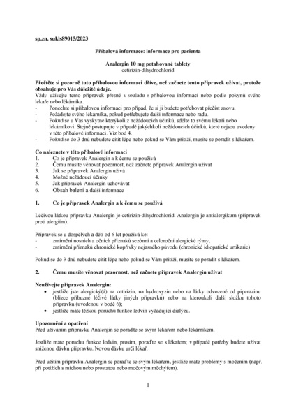 Příbalový leták (SUKL) - Analergin, 10 mg, 50 potahovaných tablet