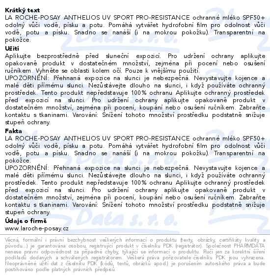 Příbalový leták - LA ROCHE-POSAY ANTHELIOS UVsport mléko SPF50+200ml