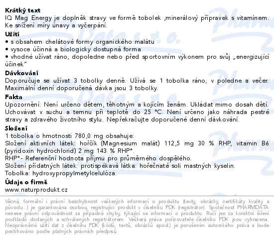 Příbalový leták - IQ Mag Organic Magnesium Malate ENERGY tob.90