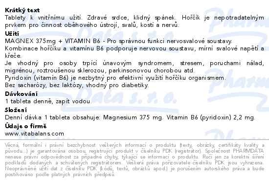 Příbalový leták - Magnex 375 mg +B6 250 tablet