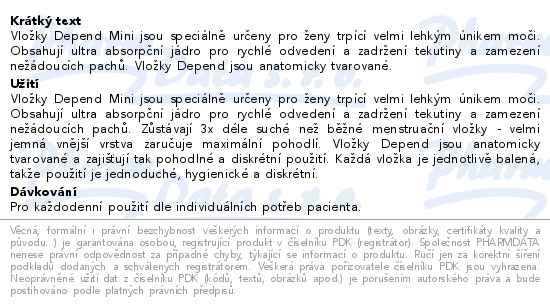 Příbalový leták - Depend Pads mini inkont.vložky ženy 14ks