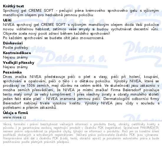 Příbalový leták - NIVEA Pečující sprchový gel Creme Soft 500 ml 500ml