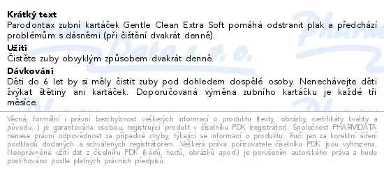 Příbalový leták - Parodontax Gentle Clean Extra Soft zubní kartáček pro zdravé dásně, 1ks
