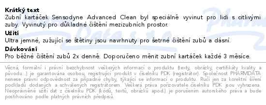 Příbalový leták - Sensodyne Advanced Clean Extra Soft zubní kartáček pro citlivé zuby, triopack