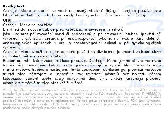 Příbalový leták - Cathejell Mono sterilní lubrikační gel 12.5g 25ks