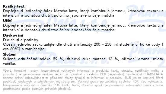 Příbalový leták - Allnature Matcha latte 1020g