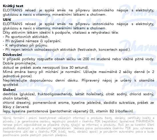 Příbalový leták - ELOTRANS reload 15 sáčků