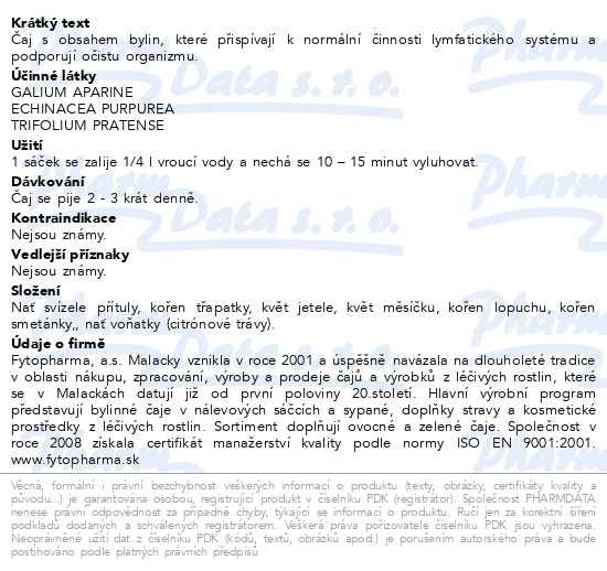 Příbalový leták - Bylinný čaj  na lymfatický systém 20x1.5g Fytopharma