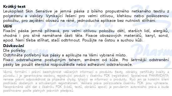 Příbalový leták - Leukoplast Skin Sensitive fixační páska 1.25cmx2.6m