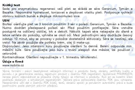 Příbalový leták - Nobilis Tilia Obnovující séra Bazalka 3x20ml