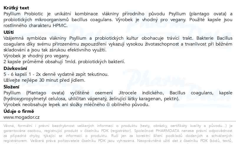 Příbalový leták - Psyllium Probiotic 100 kapslí