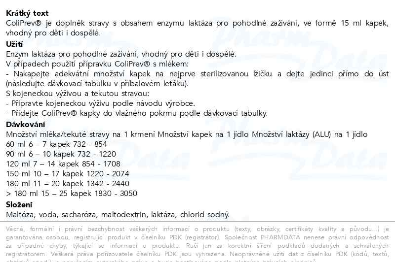 Příbalový leták - ColiPrev 15 ml kapky doplňek stravy s obsahem laktázy
