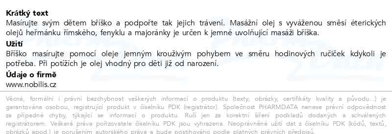 Příbalový leták - Nobilis Tilia Kojenecký olej na bříško Amálka 20ml