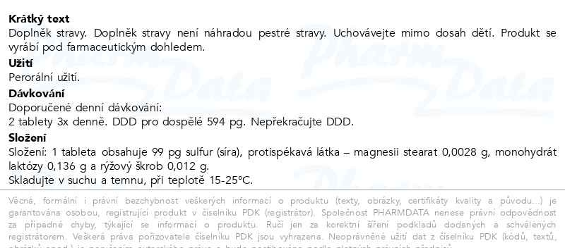 Příbalový leták - Sulfur AKH 60 tablet