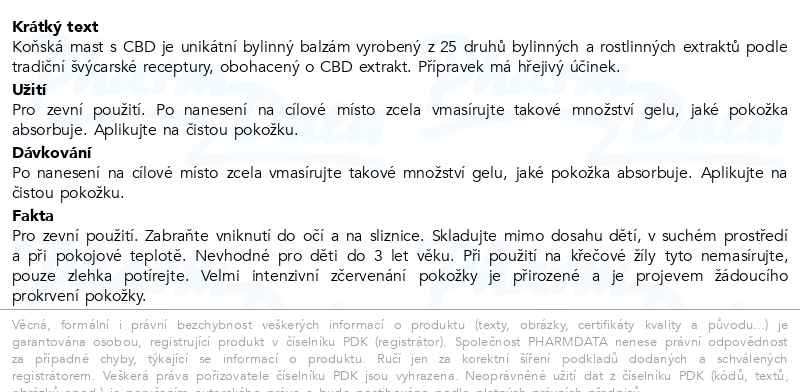 Příbalový leták - Koňská mast s CBD hřejivá 200ml