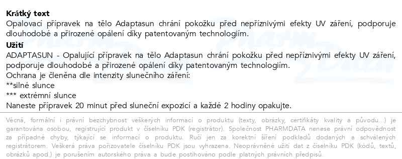 Příbalový leták - ESTHEDERM Adaptasun tělové mléko silné slun.200ml