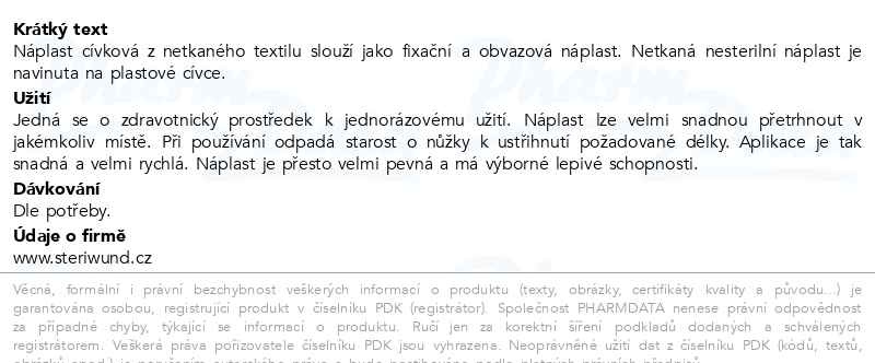 Příbalový leták - Náplast cívka netkaná/papírová 2.5cmx5m Steriwund