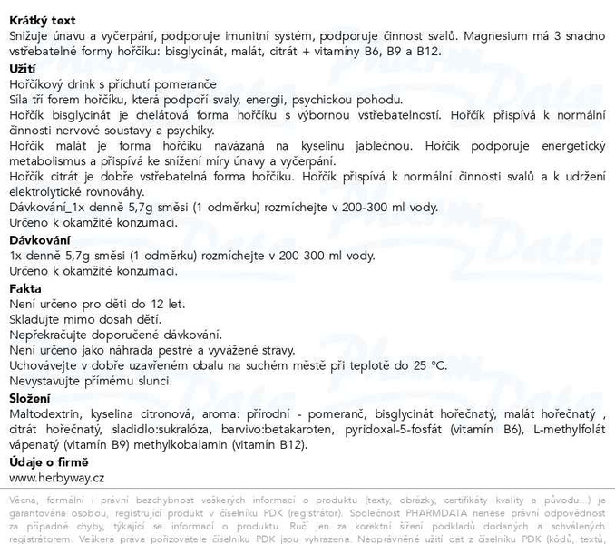 Příbalový leták - Herbyway Magnesium 3 formy hořčíku 1 200 mg,  příchuť pomeranč