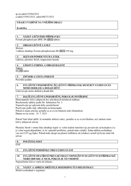 Příbalový leták (SUKL) - Ferrum phosphoricum DHU D5-D30 tbl.nob.200