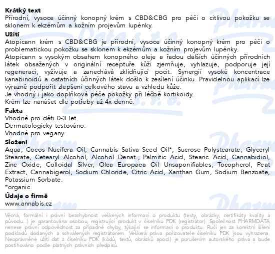 Příbalový leták - Annabis Atopicann Bio krém lupénka CBD+CBG 100ml