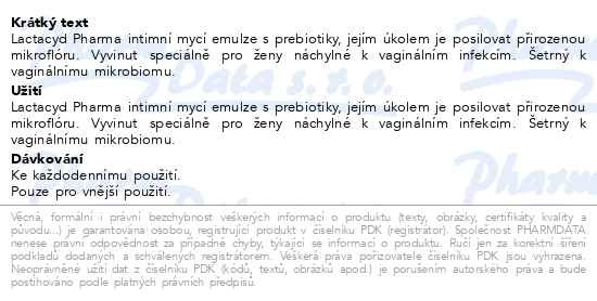 Příbalový leták - Lactacyd Pharma Prebiotic 250ml