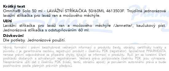 Příbalový leták - LAVÁŽNÍ STŘÍKAČKA 50/60ML