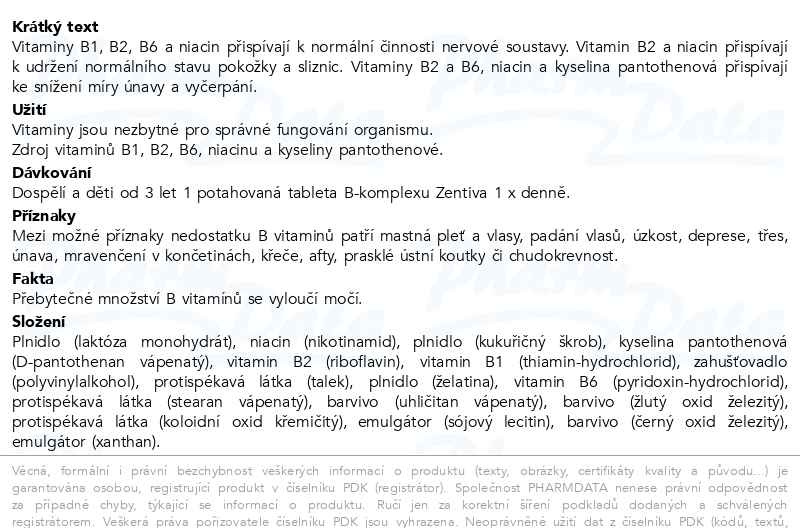 Příbalový leták - B-Komplex Zentiva tbl.flm.30