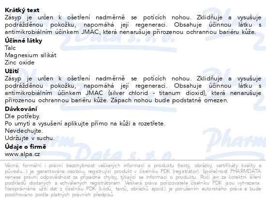 Příbalový leták - Pedik zásyp na nohy s antimikrobiál.přísadou 100g