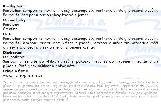 Příbalový leták - Panthehair šampon normál.vlasy NEW 200ml Dr.Müller