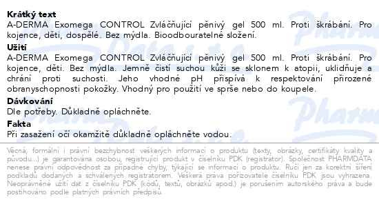 Příbalový leták - A-DERMA Exomega CONTROL Zvláč.pěnivý gel 500ml