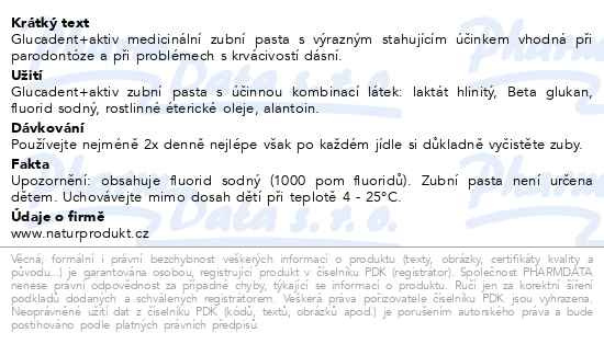 Příbalový leták - Glucadent+aktiv zubní pasta 95g