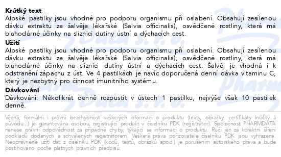 Příbalový leták - Cemio Alpské pastilky šalvěj a vitamin C pst.15+5