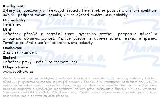 Příbalový leták - Apotheke Heřmánek pravý čaj 20x1.5g