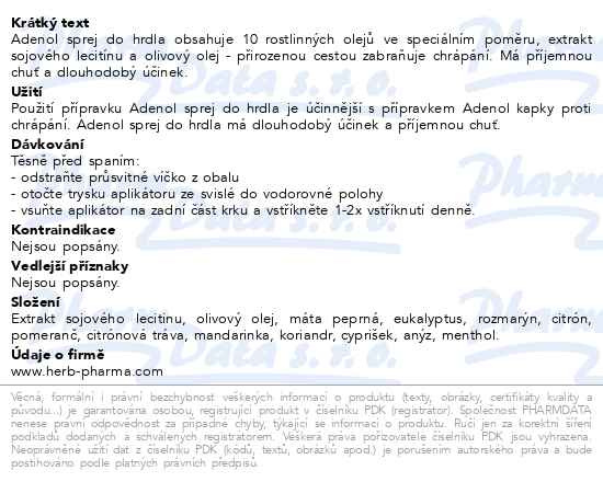 Příbalový leták - Fytofontana Adenol sprej proti chrápání 50ml