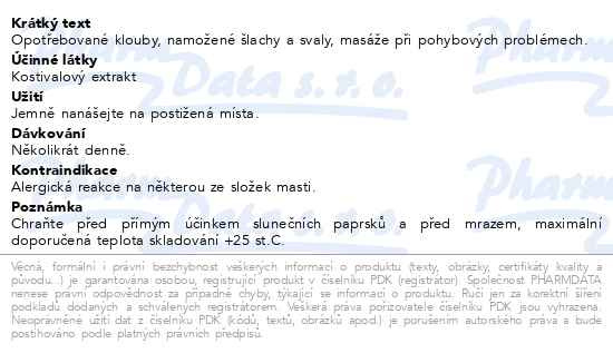 Příbalový leták - Kostivalová mast 50ml Galmed
