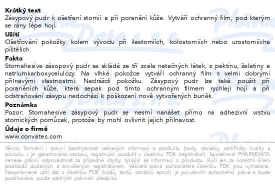 Příbalový leták - Pudr zásypový Stomahesive 25g
