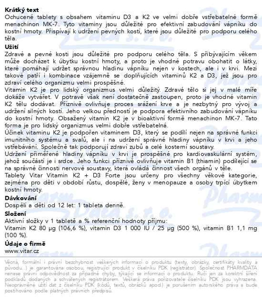Příbalový leták - Vitar Vitamin K2+D3 Forte tbl.60