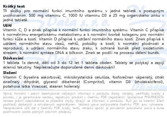 Příbalový leták - Vitalin Imunita C+D+Zn tbl.90