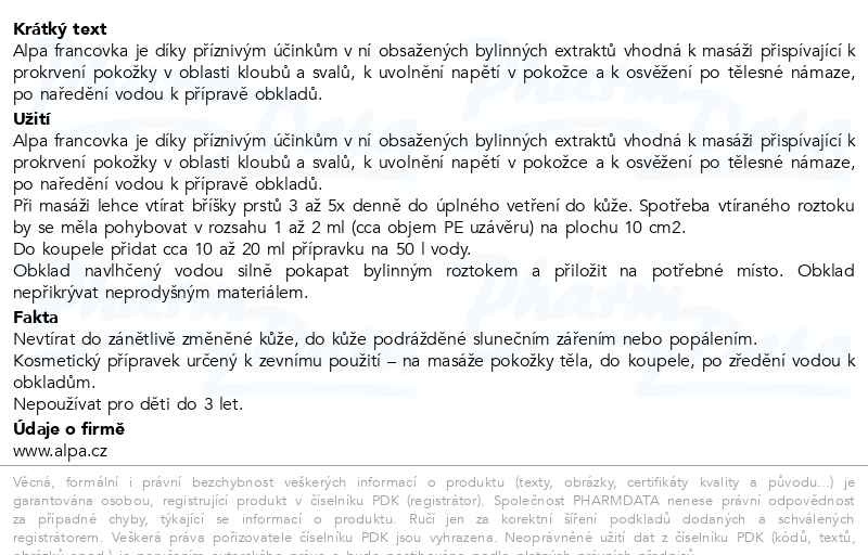 Příbalový leták - ALPA francovka KONOPÍ 160 ml