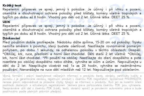 Příbalový leták - OFF! Sport rychleschnoucí sprej 100ml