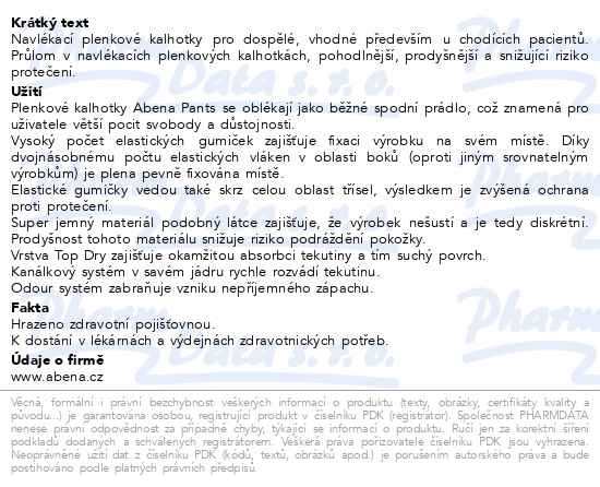 Příbalový leták - Inkont.navlék.kalhotky Abena Pants Premium L3.15ks
