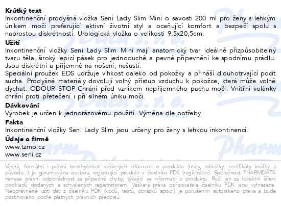 Příbalový leták - Seni Lady Slim Mini inkontinentní vložky 20ks